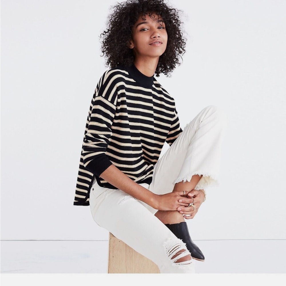 Madewell Black and Cream Striped Sweater